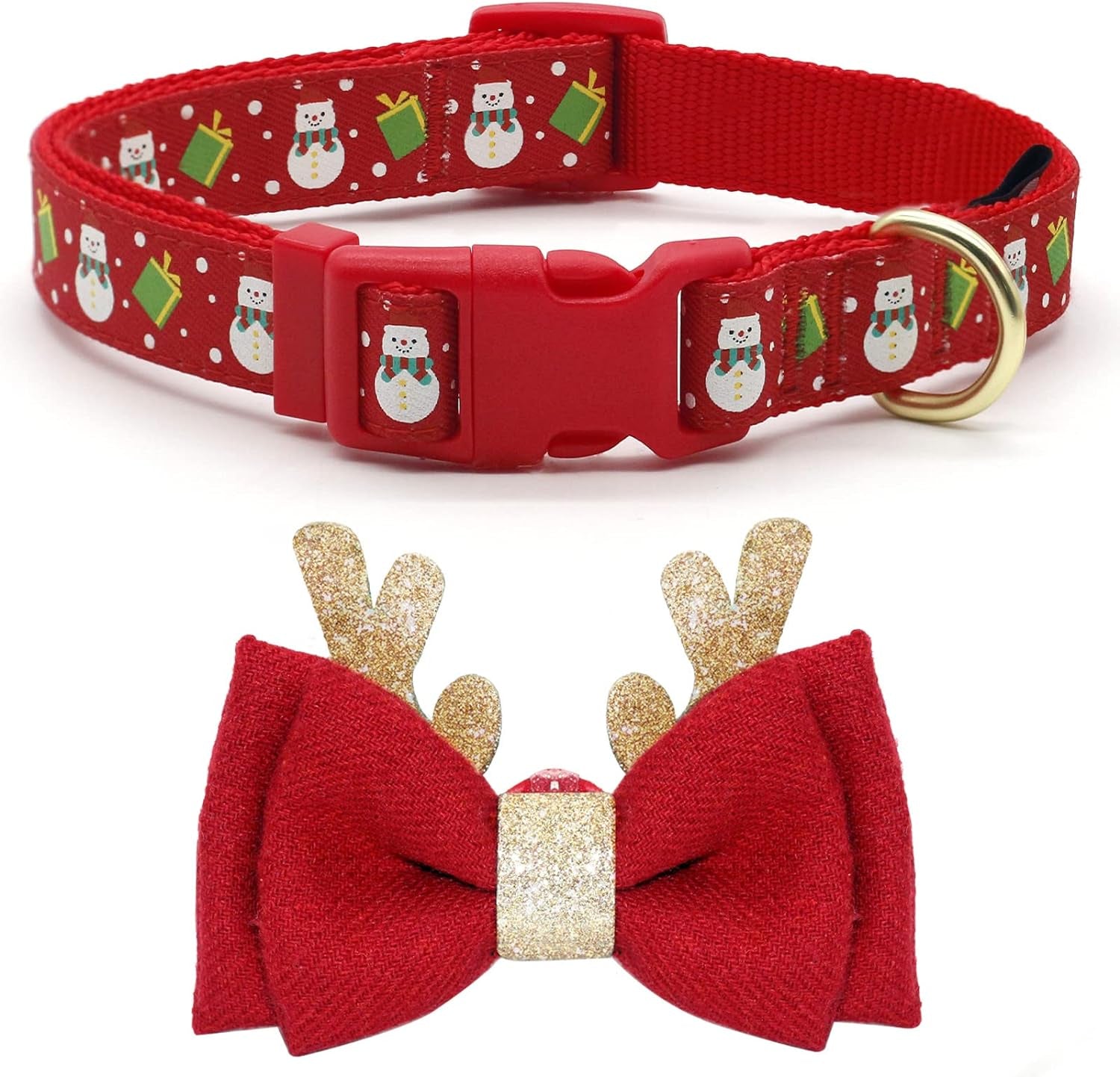 Christmas Dog Collar Adjustable Xmas Dog Collar with Christmas Antler Bow Tie 