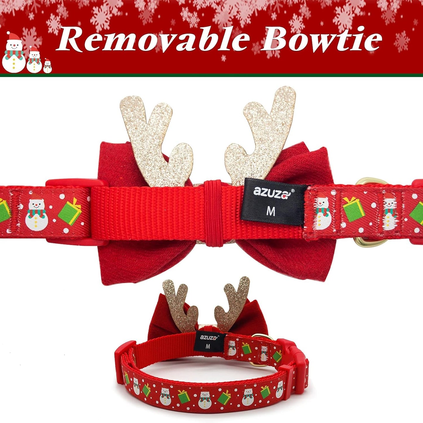 Christmas Dog Collar Adjustable Xmas Dog Collar with Christmas Antler Bow Tie 